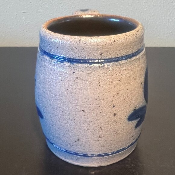 ROWE POTTERY Handcrafted Salt Glazed Gray w/ Cobalt Blue Heart Mug ~ Wisconsin - Picture 6 of 11